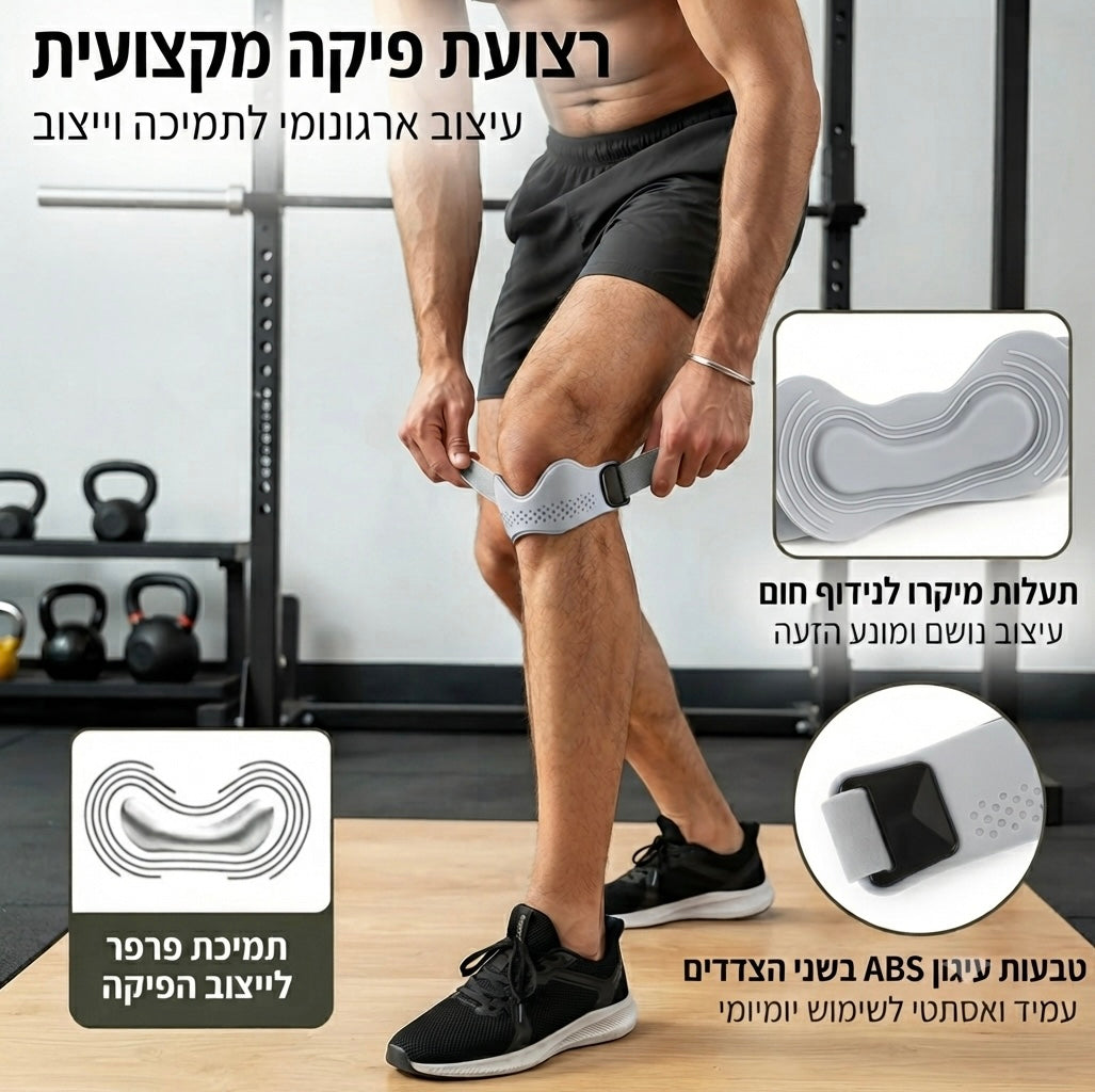 רפידת סיליקון איכותית המאפשרת תמיכה לגיד הפיקה, מתכווננת וגמישה שנותנת תמיכה מדויקת לברך